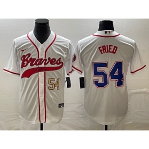 Men's Atlanta Braves #54 Max Fried Number White Cool Base With Patch Stitched Baseball Jersey