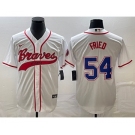 Men's Atlanta Braves #54 Max Fried White Cool Base With Patch Stitched Baseball Jersey1