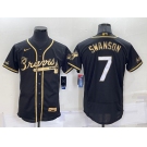 Men's Atlanta Braves #7 Dansby Swanson Black Gold Stitched MLB Flex Base Nike Jersey