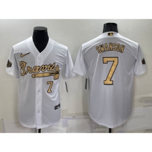 Men's Atlanta Braves #7 Dansby Swanson Number White 2022 All Star Stitched Cool Base Nike Jersey
