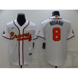 Men's Atlanta Braves #8 Eddie Rosario 2022 White Gold World Series Champions Program Cool Base Stitched Baseball Jersey