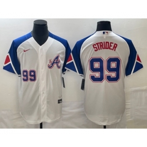 Men's Atlanta Braves #99 Spencer Strider Number White 2023 City Connect Cool Base Stitched Jersey1