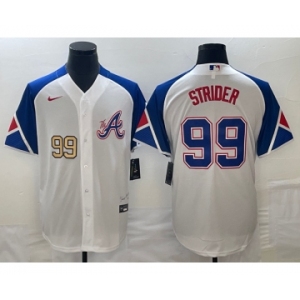 Men's Atlanta Braves #99 Spencer Strider Number White 2023 City Connect Cool Base Stitched Jersey