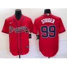 Men's Atlanta Braves #99 Spencer Strider Red Cool Base Stitched Baseball Jersey