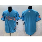 Men's Atlanta Braves Blank Blue 2024 Atliens & Peach With Outkast Patch Vapor Limited Stitched Baseball Jersey