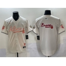 Men's Atlanta Braves Team Big Logo Cream 2024 Atliens & Peach With Outkast Patch Vapor Limited Stitched Baseball Jersey