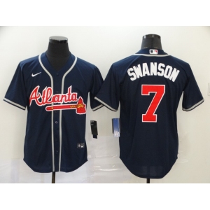 Nike Atlanta Braves #7 Dansby Swanson Authentic Dark Blue 2020 Alternate Cool Base Baseball Jersey