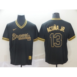 NikeMen's Atlanta Braves #13 Ronald Acuna Jr. Authentic Black Gold Fashion Baseball Jersey