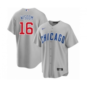 Men's Chicago Cubs #16 Patrick Wisdom Gray Cool Base Stitched Baseball Jersey
