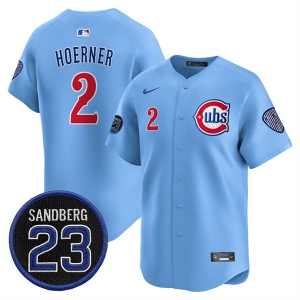 Men's Chicago Cubs #2 Nico Hoerner Blue 'Ryne Sandberg Tribute' Vapor Limited V2 Stitched Baseball Jersey