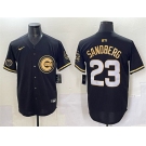 Men's Chicago Cubs #23 Ryne Sandberg Black Gold 'Ryne Sandberg Tribute' Vapor Limited V2 Stitched Baseball Jersey