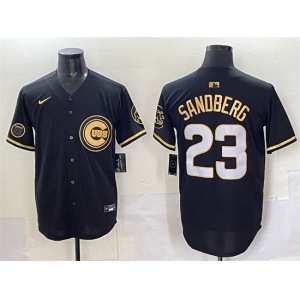 Men's Chicago Cubs #23 Ryne Sandberg Black Gold 'Ryne Sandberg Tribute' Vapor Limited V2 Stitched Baseball Jersey
