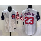 Men's Chicago Cubs #23 Ryne Sandberg White Pinstripe 2025 Independence Day Vapor Premier Limited Stitched Baseball Jersey