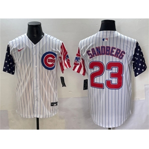Men's Chicago Cubs #23 Ryne Sandberg White Pinstripe 2025 Independence Day Vapor Premier Limited Stitched Baseball Jersey