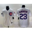 Men's Chicago Cubs #23 Ryne Sandberg White Pinstripe 'Ryne Sandberg Tribute' Vapor Limited V2 Stitched Baseball Jersey