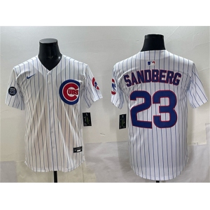 Men's Chicago Cubs #23 Ryne Sandberg White Pinstripe 'Ryne Sandberg Tribute' Vapor Limited V2 Stitched Baseball Jersey