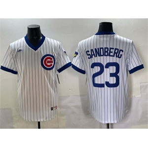Men's Chicago Cubs #23 Ryne Sandberg White Throwback Stitched Baseball Jersey