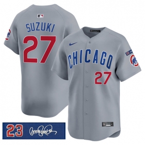 Men's Chicago Cubs #27 Seiya Suzuki Gray 'Ryne Sandberg Tribute' Vapor Limited V3 Stitched Baseball Jersey