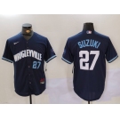 Men's Chicago Cubs #27 Seiya Suzuki Number Navy City Connect Cool Base Stitched Jersey