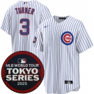 Men's Chicago Cubs #3 Justin Turner White 2025 World Tour Tokyo Series Home Stitched Baseball Jersey