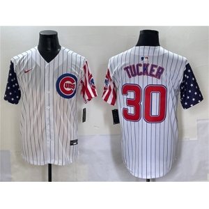 Men's Chicago Cubs #30 Kyle Tucker White Pinstripe 2025 Independence Day Vapor Premier Limited Stitched Baseball Jersey