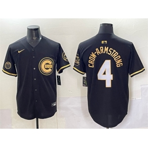 Men's Chicago Cubs #4 Pete Crow-Armstrong Black Gold 'Ryne Sandberg Tribute' Vapor Limited V2 Stitched Baseball Jersey