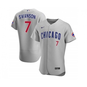 Men's Chicago Cubs #7 Dansby Swanson Gray Flex Base Stitched Baseball Jersey