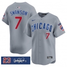 Men's Chicago Cubs #7 Dansby Swanson Gray 'Ryne Sandberg Tribute' Vapor Limited V3 Stitched Baseball Jersey