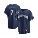 Men's Chicago Cubs #7 Dansby Swanson Navy City Connect Cool Base Stitched Baseball Jersey