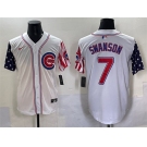 Men's Chicago Cubs #7 Dansby Swanson White 2025 Independence Day Vapor Premier Limited Stitched Baseball Jersey