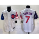 Men's Chicago Cubs #7 Dansby Swanson White Pinstripe 2025 Independence Day Vapor Premier Limited Stitched Baseball Jersey