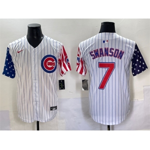 Men's Chicago Cubs #7 Dansby Swanson White Pinstripe 2025 Independence Day Vapor Premier Limited Stitched Baseball Jersey