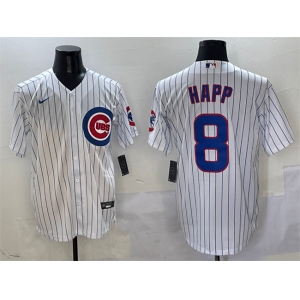 Men's Chicago Cubs #8 Ian Happ White Cool Base Stitched Baseball Jersey