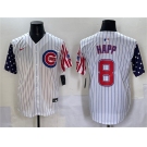 Men's Chicago Cubs #8 Ian Happ White Pinstripe 2025 Independence Day Vapor Premier Limited Stitched Baseball Jersey