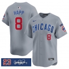 Men's Chicago Cubs #8 lan Happ Gray 'Ryne Sandberg Tribute' Vapor Limited V3 Stitched Baseball Jersey