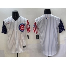 Men's Chicago Cubs Blank White Pinstripe 2025 Independence Day Vapor Premier Limited Stitched Baseball Jersey