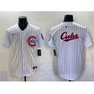 Men's Chicago Cubs Team Big Logo White Pinstripe 2nd Alternate Limited Stitched Baseball Jersey