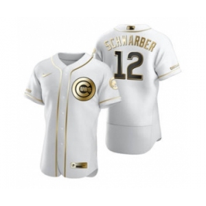 Men's Nike Chicago Cubs #12 Kyle Schwarber White 2020 Authentic Golden Edition Baseball Jersey
