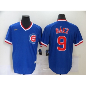Nike Men's Mitchell and Ness Chicago Cubs #9 Javier Baez Authentic Blue Throwback MLB Jersey
