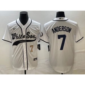 Men's Chicago White Sox #7 Tim Anderson Number White Cool Base Stitched Baseball Jersey