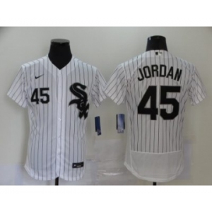Men's Nike White Sox #45 Michael Jordan White Strip 2020 Baseball Flexbase Jersey