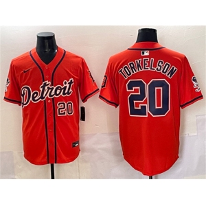 Men's Detroit Tigers #20 Spencer Torkelson Orange With Patch Vapor Premier Limited Stitched Baseball Jersey