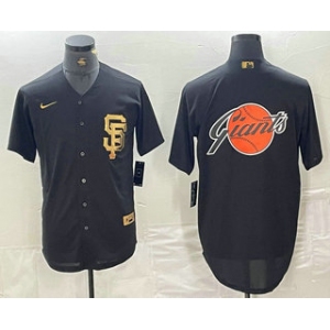 Men's San Francisco Giants Team Big Logo Black Gold Cool Base Stitched Baseball Jerseys