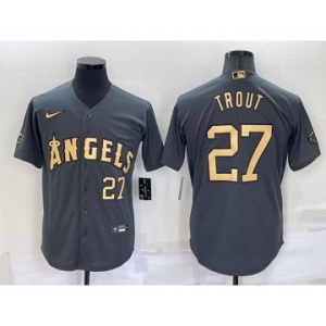 Men's Los Angeles Angels #27 Mike Trout Number Grey 2022 All Star Stitched Cool Base Nike Jersey