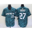 Men's Los Angeles Angels #27 Mike Trout Number Teal 2023 All Star Cool Base Stitched Jersey3