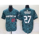 Men's Los Angeles Angels #27 Mike Trout Number Teal 2023 All Star Cool Base Stitched Jersey