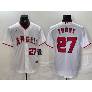 Men's Los Angeles Angels #27 Mike Trout White Cool Base Nike Jersey