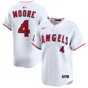 Men's Los Angeles Angels #4 Christian Moore White Home Limited Stitched Baseball Jersey