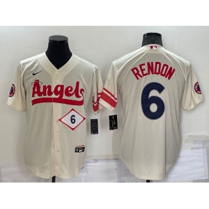 Men's Los Angeles Angels #6 Anthony Rendon Number Cream 2022 City Connect Cool Base Stitched Jersey