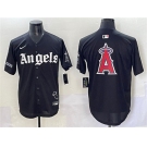 Men's Los Angeles Angels Team Big Logo Black 'Gothic Halo Edition' Vapor Limited Stitched Jersey